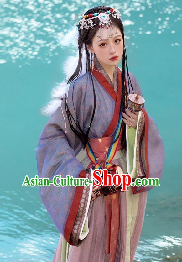 Chinese Jin Dynasty Princess Garment Costumes Ancient Noble Woman Clothing Traditional Purple Hanfu Dress