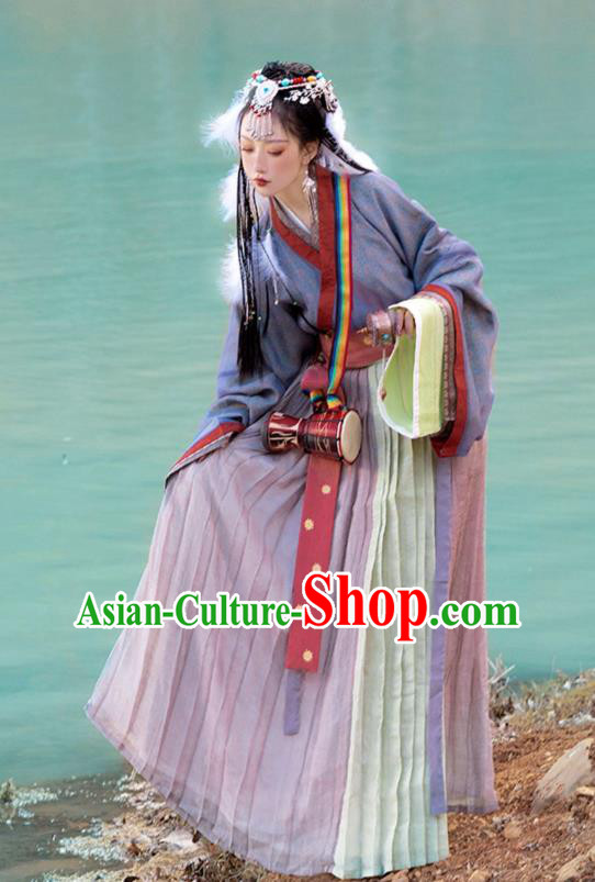 Chinese Jin Dynasty Princess Garment Costumes Ancient Noble Woman Clothing Traditional Purple Hanfu Dress