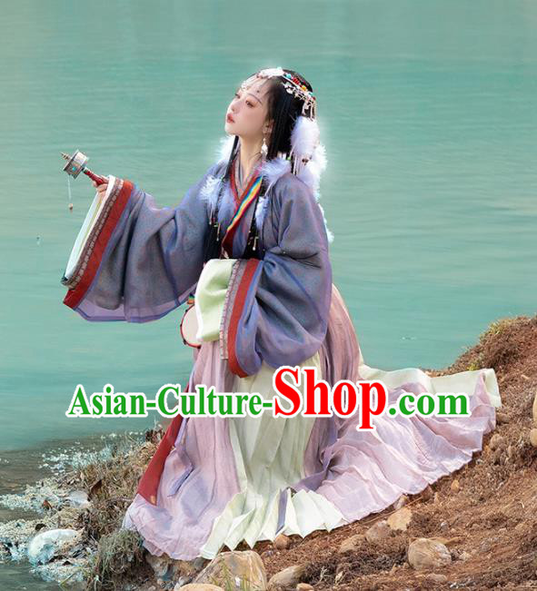 Chinese Jin Dynasty Princess Garment Costumes Ancient Noble Woman Clothing Traditional Purple Hanfu Dress