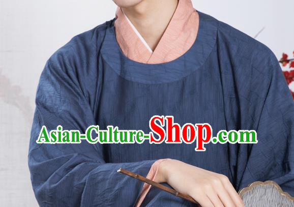 Chinese Ancient Noble Childe Clothing Traditional Blue Hanfu Robe Song Dynasty Scholar Garment Costumes