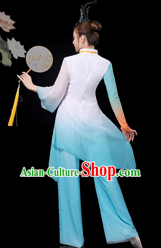 Chinese Classical Dance Clothing Fan Dance Costumes Women Solo Dance Blue Outfit