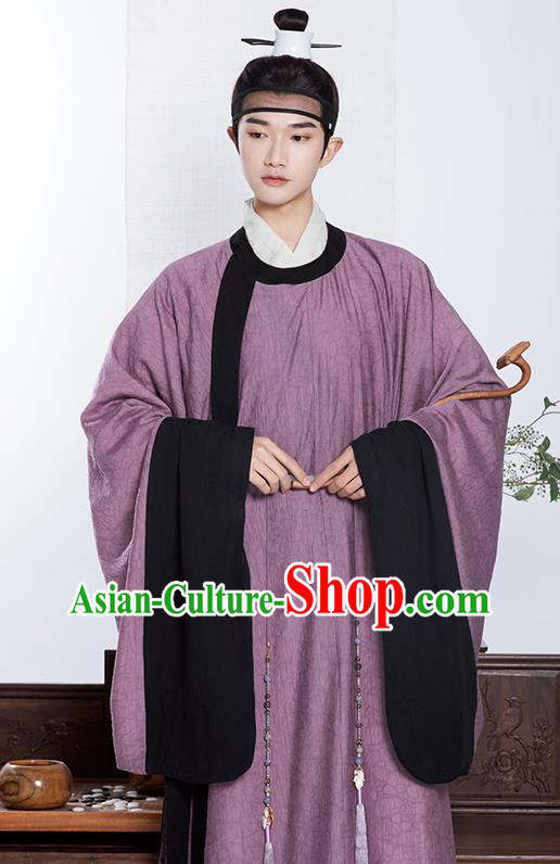 Chinese Ancient Scholar Clothing Traditional Hanfu Violet Robe Ming Dynasty Taoist Garment Costumes