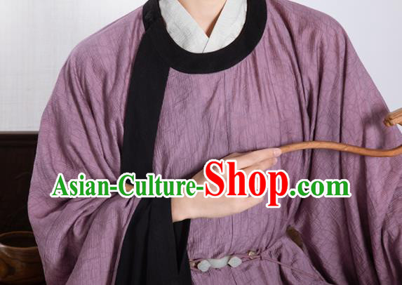 Chinese Ancient Scholar Clothing Traditional Hanfu Violet Robe Ming Dynasty Taoist Garment Costumes