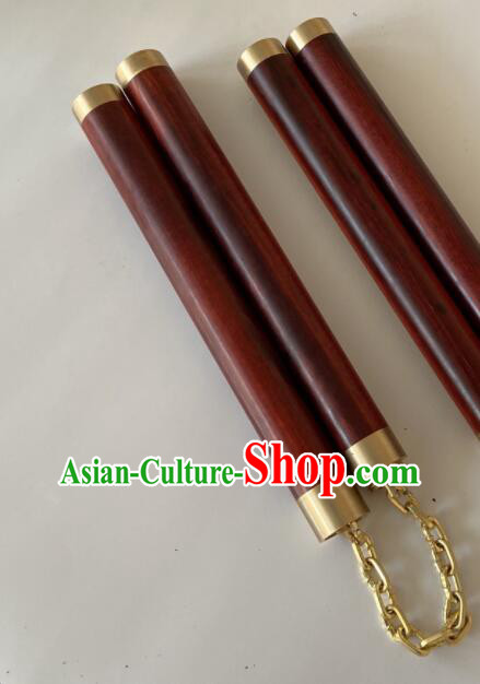 Chinese Kung Fu Nunchaka Top Lobular Red Sandalwood Nunchakus Martial Arts Nunchaku