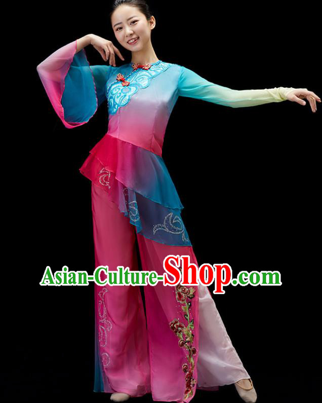 Chinese Umbrella Dance Clothing Women Group Dance Costume Folk Dance Outfit Yangko Dance Garment