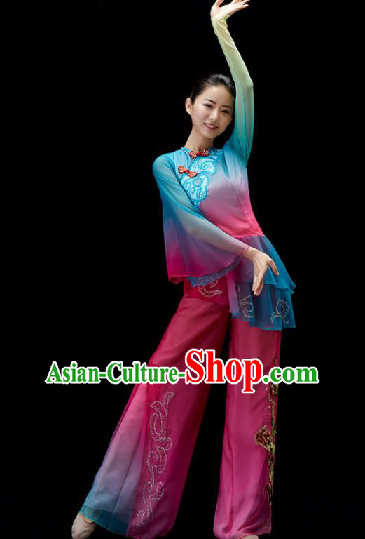 Chinese Umbrella Dance Clothing Women Group Dance Costume Folk Dance Outfit Yangko Dance Garment
