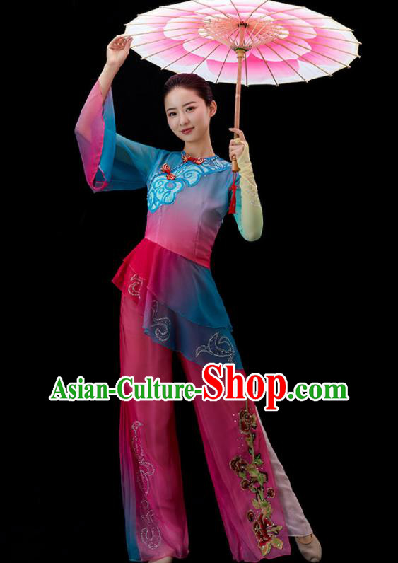 Chinese Umbrella Dance Clothing Women Group Dance Costume Folk Dance Outfit Yangko Dance Garment
