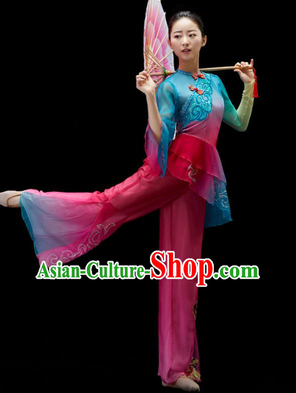 Chinese Umbrella Dance Clothing Women Group Dance Costume Folk Dance Outfit Yangko Dance Garment