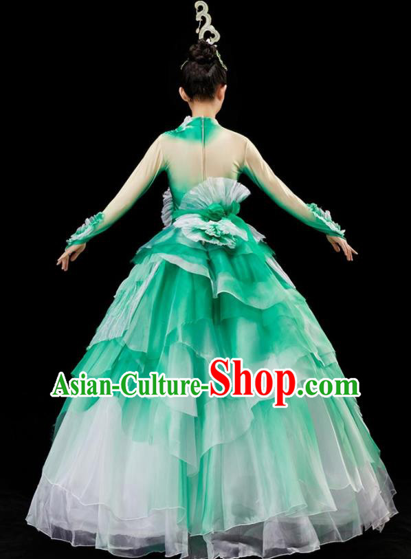 Chinese Women Group Dance Costume Modern Dance Green Dress Flower Dance Garment Opening Dance Clothing