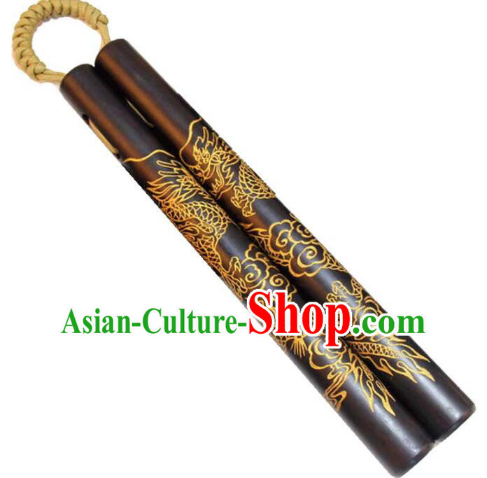 Top African Blackwood Nunchakus Chinese Martial Arts Nunchaku Handmade Kung Fu Carving Dragon Nunchaka
