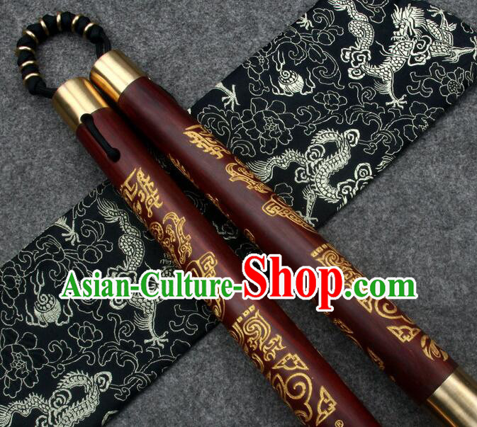 Chinese Martial Arts Wood Nunchaku Handmade Kung Fu Carving Nunchaka Top Rosewood Nunchakus