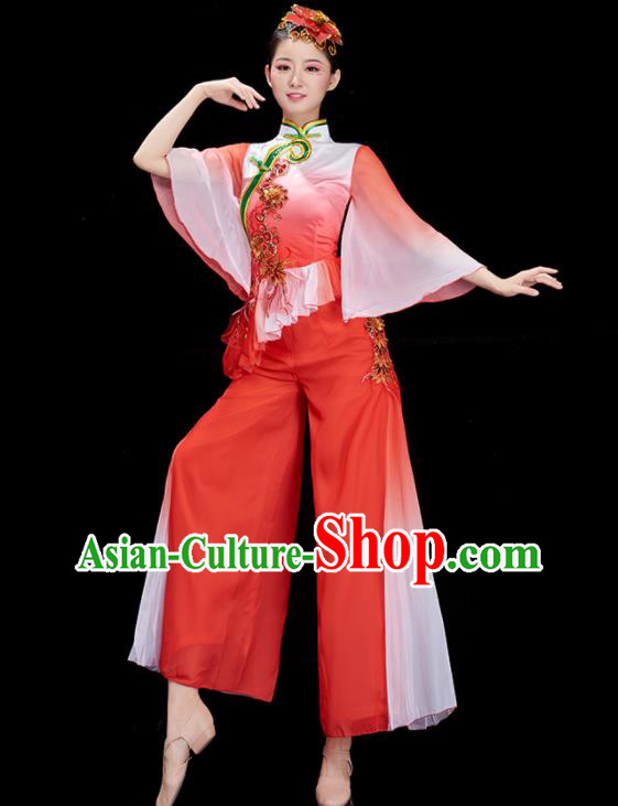 Chinese Women Group Dance Dance Garments Folk Dance Costume Stage Performance Red Outfit Jiaozhou Yangko Dance Clothing