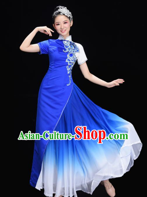 Chinese Stage Performance Royal Blue Dress Chorus Clothing Women Group Dance Garments Classical Dance Costume