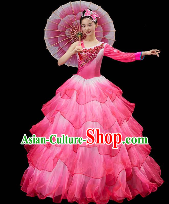 Top Modern Dance Clothing Spring Festival Gala Opening Dance Garment Women Chorus Costume Stage Performance Pink Dress