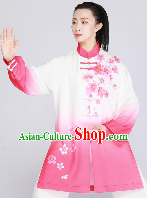 Top Tai Ji Training Pink Uniform Printing Peach Blossom Clothing Tai Chi Outfit Chinese Kung Fu Costumes