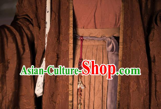 Chinese Jin Dynasty Historical Costumes Traditional Brown Hanfu Clothing Ancient Swordsman Garments