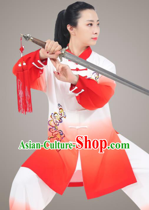 Top Tai Ji Training Uniform Martial Arts Competition Clothing Tai Chi Printing Clouds Red Outfit Chinese Traditional Kung Fu Costumes