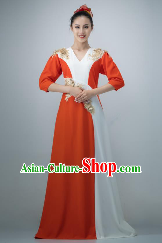 Chinese Chorus Group Performance Costume Modern Dance Tomato Dress Opening Dance Clothing Women Compere Garment