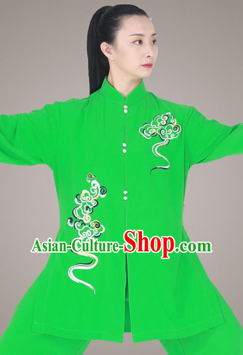Chinese Tai Chi Green Outfit Top Kung Fu Costumes Tai Ji Competition Uniform Martial Arts Competition Clothing