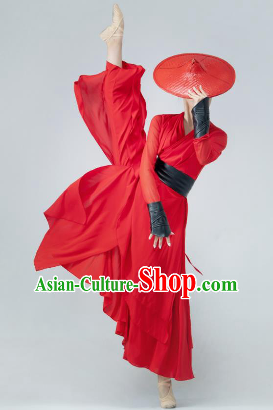Chinese Swordsman Dance Clothing Women Stage Performance Costume Classical Dance Red Dress