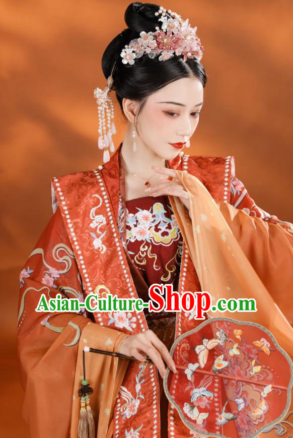 China Traditional Red Hanfu Dress Song Dynasty Wedding Clothing Ancient Royal Empress Garment Costumes