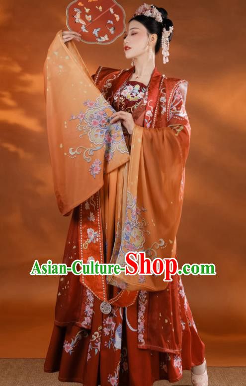 China Traditional Red Hanfu Dress Song Dynasty Wedding Clothing Ancient Royal Empress Garment Costumes