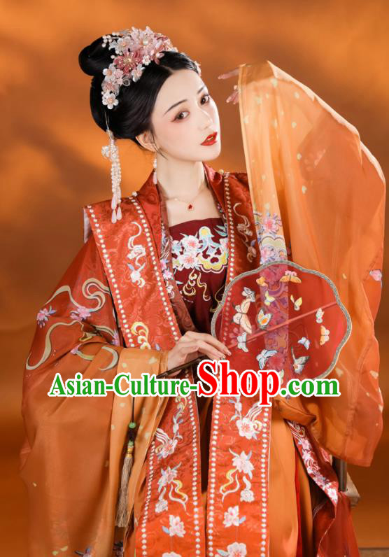China Traditional Red Hanfu Dress Song Dynasty Wedding Clothing Ancient Royal Empress Garment Costumes