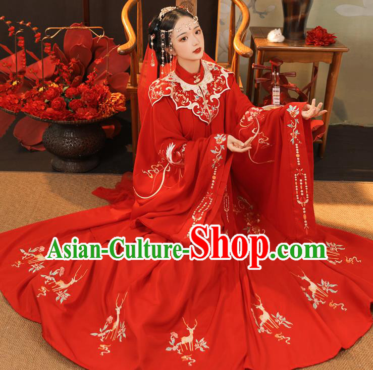 China Ancient Royal Princess Garment Costumes Traditional Red Hanfu Dress Ming Dynasty Wedding Clothing