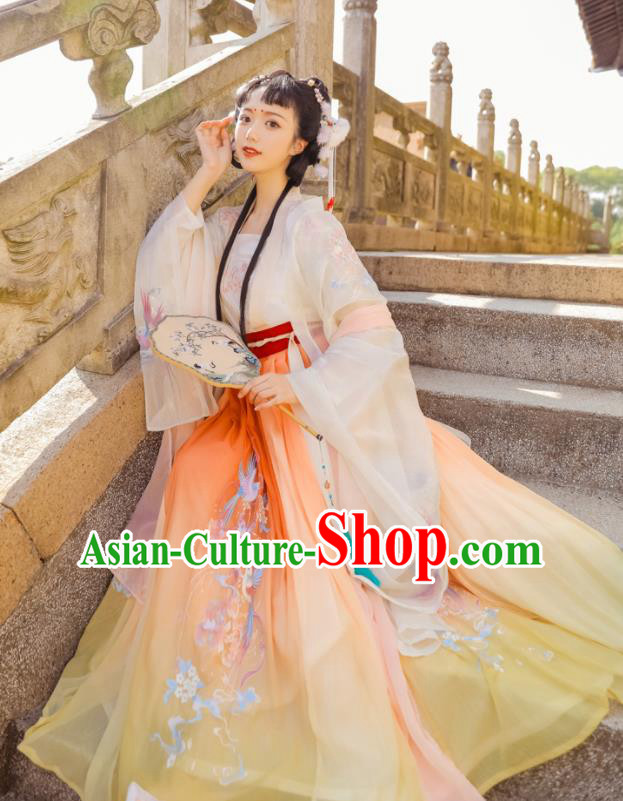 Chinese Traditional Hanfu Dresses Song Dynasty Young Lady Garment Costumes Ancient Royal Princess Clothing