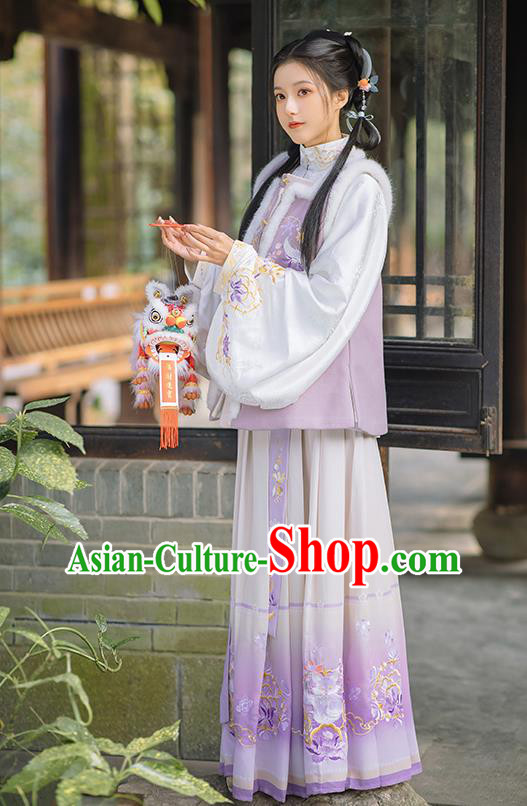 Chinese Traditional Winter Hanfu Vest Blouse Skirt Ming Dynasty Noble Lady Garment Costumes Ancient Young Beauty Clothing