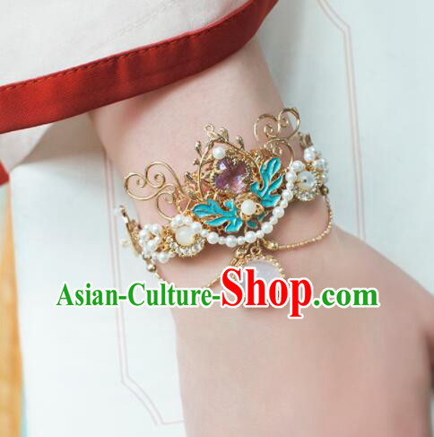 Chinese Ancient Princess Cloisonne Bracelet Handmade Hanfu Bangle Traditional Amethyst Jewelry