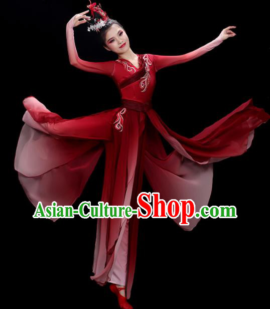 China Classical Dance Clothing Fan Dance Red Outfit Umbrella Dance Costumes Stage Performance Garments