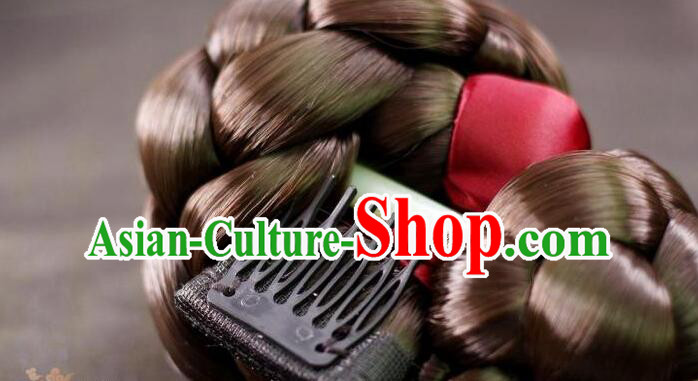 Korean Traditional Braid Wig Hanbok Hair Bun Handmade Court Headpiece