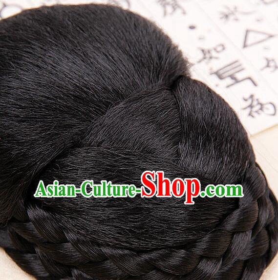Korean Traditional Braid Wig Hanbok Black Hair Bun Handmade Court Updo Headpiece