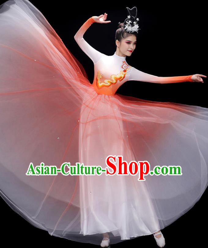 China Modern Dance Orange Dress Spring Festival Gala Opening Dance Costume Stage Performance Garments Chorus Group Clothing