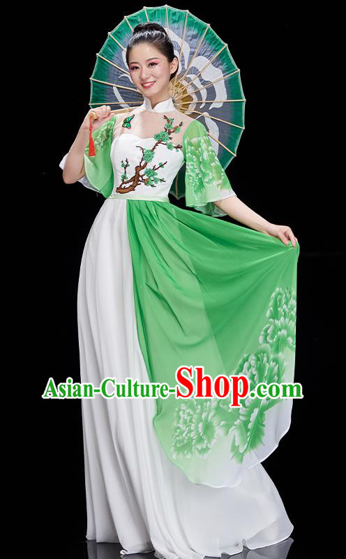 China Peony Dance Clothing Classical Dance Green Dress Umbrella Dance Costume Chorus Performance Garment