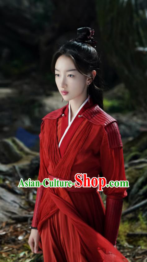Chinese TV Ancient Love Poetry Hou Chi Red Costumes Ancient Female Immortal Clothing Xianxia Series Drama Swordswoman Dress Garments