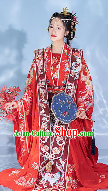 Chinese Traditional Wedding Red Dress Ming Dynasty Bride Garment Costumes Ancient Hanfu Empress Clothing