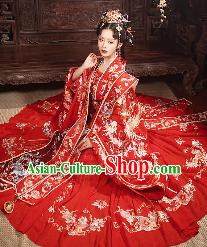Chinese Traditional Wedding Red Dress Ming Dynasty Bride Garment Costumes Ancient Hanfu Empress Clothing