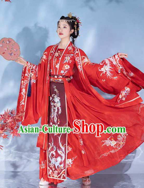 Chinese Traditional Wedding Red Dress Ming Dynasty Bride Garment Costumes Ancient Hanfu Empress Clothing