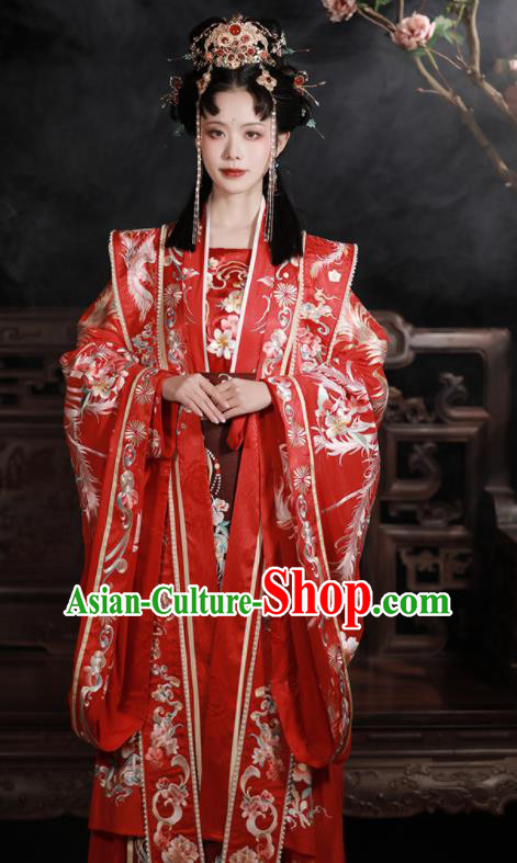 Chinese Traditional Wedding Red Dress Ming Dynasty Bride Garment Costumes Ancient Hanfu Empress Clothing