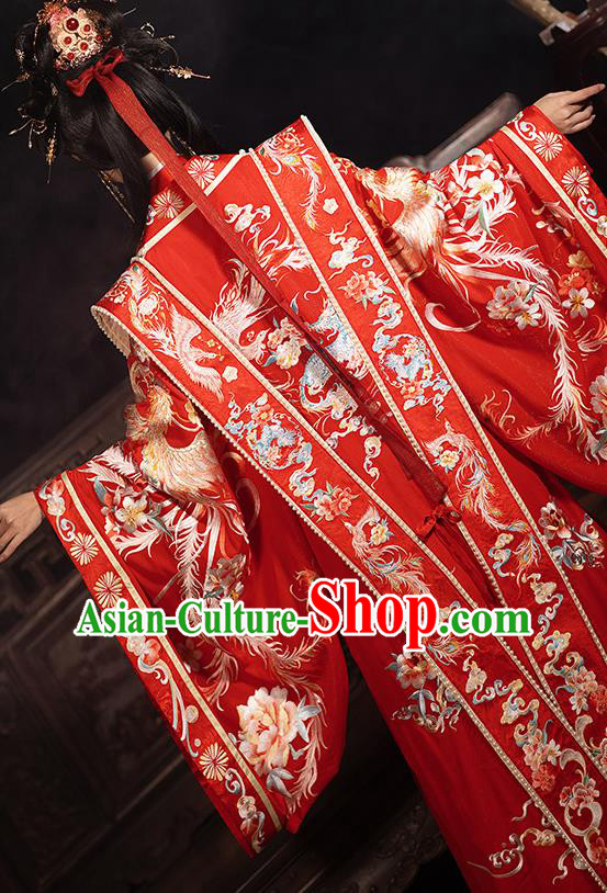 Chinese Traditional Wedding Red Dress Ming Dynasty Bride Garment Costumes Ancient Hanfu Empress Clothing