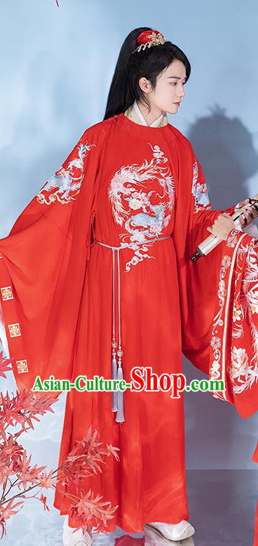 Chinese Ancient Hanfu Wedding Clothing Traditional Groom Red Robe Song Dynasty Scholar Garment Costumes