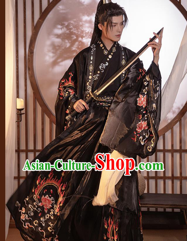Chinese Song Dynasty Noble Childe Historical Costumes Ancient Swordsman Black Hanfu Clothing
