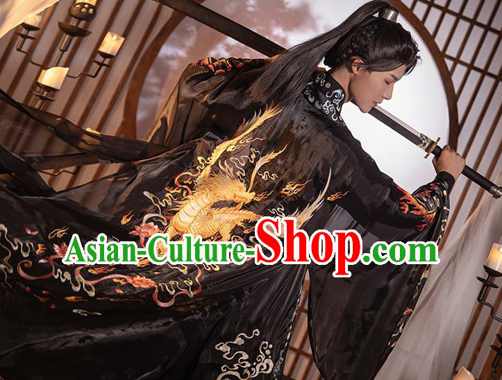 Chinese Song Dynasty Noble Childe Historical Costumes Ancient Swordsman Black Hanfu Clothing