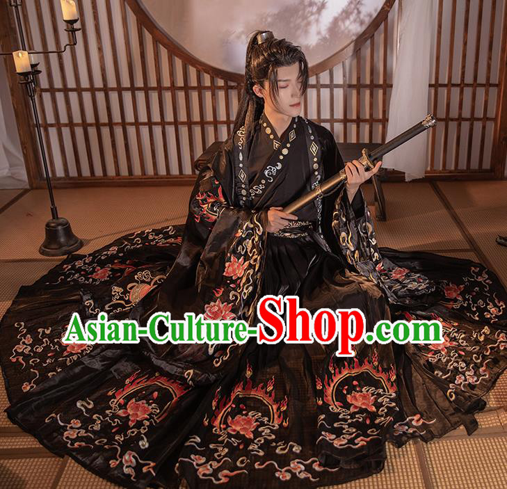 Chinese Song Dynasty Noble Childe Historical Costumes Ancient Swordsman Black Hanfu Clothing