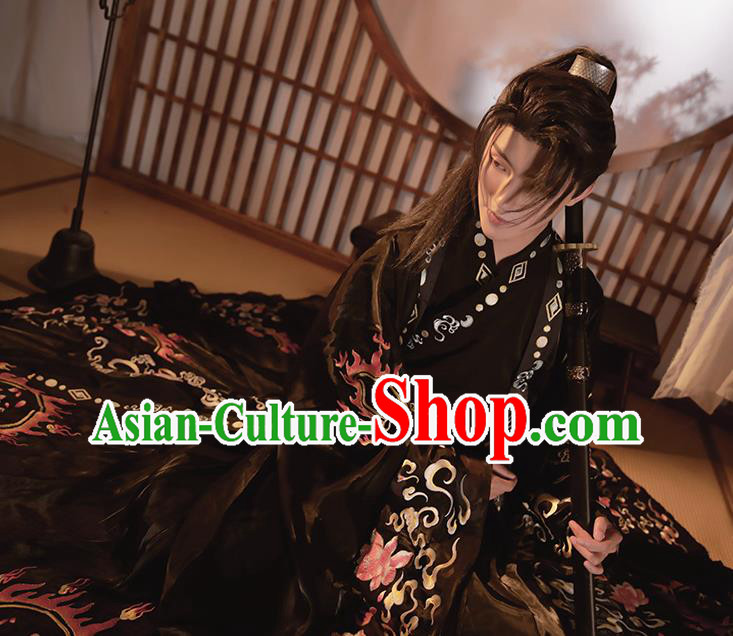 Chinese Song Dynasty Noble Childe Historical Costumes Ancient Swordsman Black Hanfu Clothing