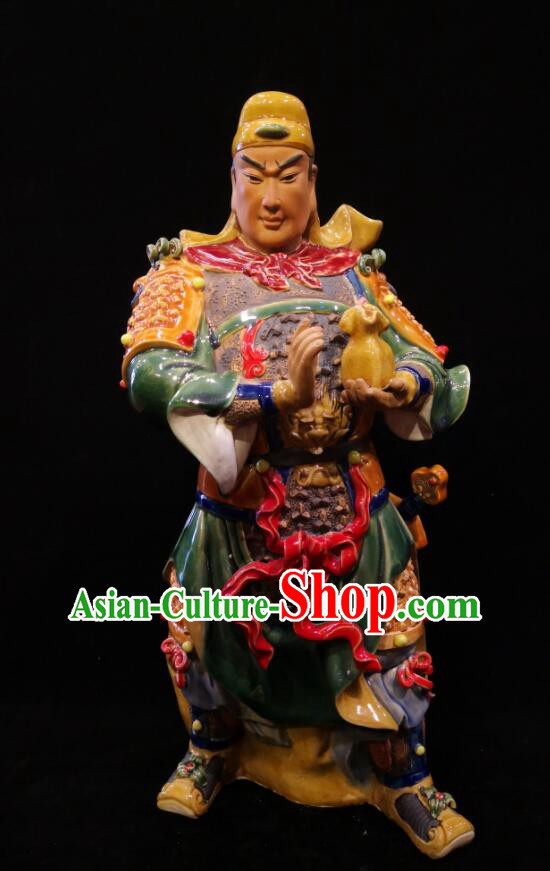Handmade Guan Yu Guardian Porcelain Statue Arts Guan Ping Sculpture Chinese Shi Wan Ceramic Figurine