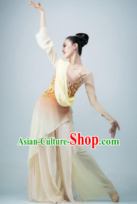 Chinese Dance Competition Clothing Classical Dance Costume Umbrella Dance Apricot Dress