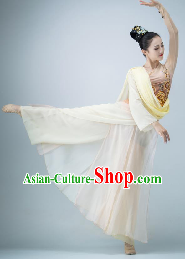 Chinese Dance Competition Clothing Classical Dance Costume Umbrella Dance Apricot Dress